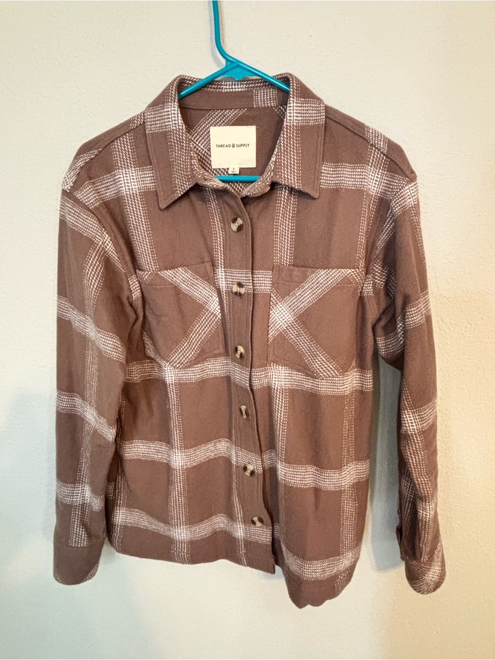 NWOT - Thread & Supply Brown and White Vera Plaid Cotton Button-Down Shirt - S